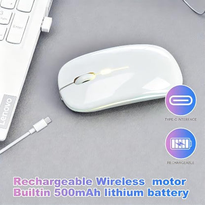 Wireless Bluetooth Mouse, Rechargeable Computer Mouse, White | Dual Mode - BT5.2 & 2.4G,Long Lasting,Silent RGB LED Mice,Slim Portable Mouse for Laptop,PC,Tablet,MacBook,iPad,Apple Devices - color: White