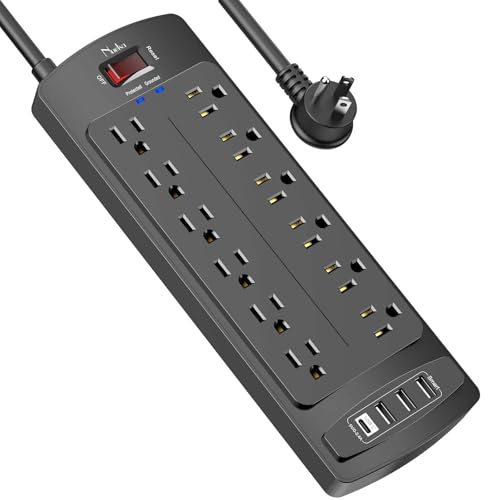 Surge Protector Power Strip, Nuetsa 12 Outlets and 4 USB Ports, 6 Feet Extension Cord for Home, Office, Dorm Essentials, 2700 Joules, ETL Listed, Black - color: Black(12 Outlets/V2.0), size: 6 Ft