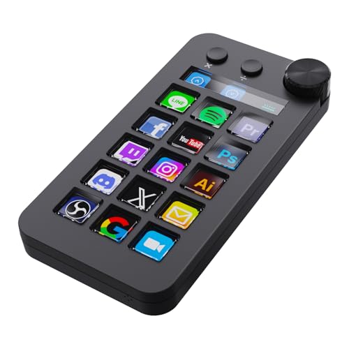Streaming Deck,Macro pad/Calculator/Numeric Keypad Three Modes | 15 Customizable Macro Keys and LCD Bar,Large Dial,Work Efficiency Device,Compatible with Windows and Mac(N1 Black) - color: Black