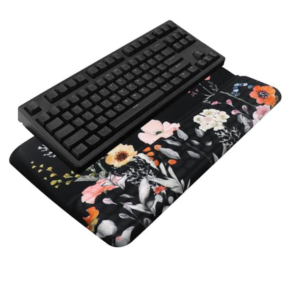 Computer Keyboard Stand with Wrist Rest, Ergonomic Tilted Keyboard Holder - Keyboard Riser with Wrist Pad - Keyboard Tray Support for Office Home - Black Flowers - color: Keyboard Stand-black Flowers