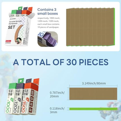 stedi Sanding Sponge 30PCS Model Gundam Building 3mm #1000#1200#1500 | Wet Dry Sandpaper,Sanding Block,Sandpaper Sheets,Gunpla Surface Finishing,3d print sanding kit,3m sanding sponge - style: 3mm #1000#1200#1500(30PCS)