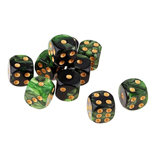 10PCS Polyhedral D6 Dice 16mm Acrylic Dice Game Dice for RPG MTG DND (Green Black) - color: Green Black
