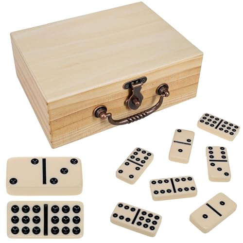WE Games Double 9 Dominoes in Natural Wooden Treasure Box, Dominoes Set for Adults, Ivory Color Double Nine Domino, Classic Board Games, Tile Games - color: Natural