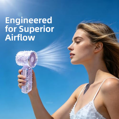 Mini Handheld Turbo Fan with Freeze-Cool Handle, 35ft/s High-Speed Airflow, 12H Battery, USB-C Rechargeable, 2-in-1 Handheld/Desk Portable Fan for Travel Cruise Disney (Pueple) - color: Pueple