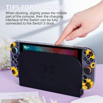 DLseego Protective Case Flower Floral Clear Switch 2 (2025), Detachable Joy-Handle Protective Case 2-Piece Split Full Wrap PC Hard Shell Anti-Scratch All-Round Protection Cover, Sunflower, Yellow - color: Yellow