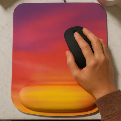 Ergonomic Memory Foam Mouse Pad with Wrist Support, Orange, Ultra-Smooth Surface, Anti-Slip Base (Sunset, Medium) - color: Sunset