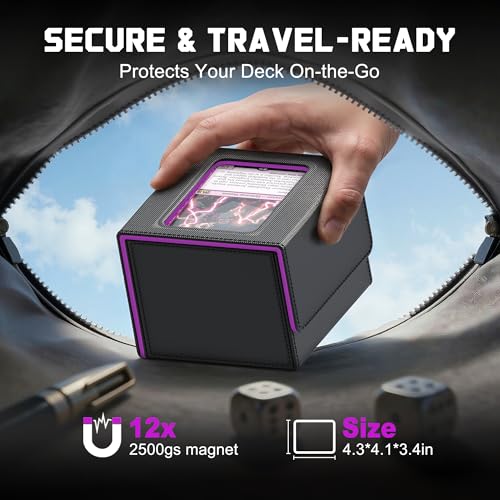 Kabinka MTG Deck Box with Window, Commander Deck Box for Trading Cards, Holds 110+ Double Sleeved Cards, Fits TCG CCG EDH (Black Purple) - color: Black Purple