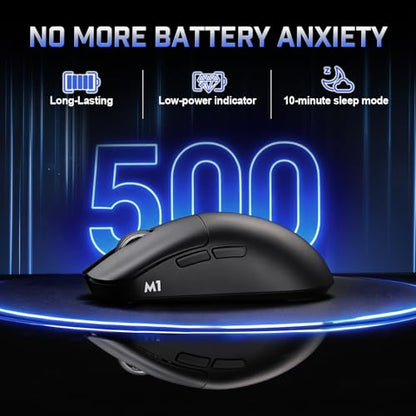 YUNZII M1 PAW3311 Sensor Wireless Gaming Mouse (Black) | 7-Level DPI Adjustment Up to 10000 DPI, Stable 1000Hz polling rate, 60g Lightweight Design, Easy Software for Win & Mac - color: Black