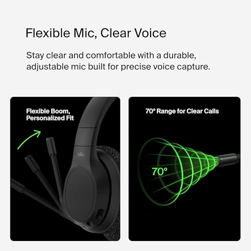 Belkin SoundForm Adapt Wireless Headset, Boom Mic, 45H Battery | Over-ear headphones, foldable design, USB-C and 3.5mm wired option, work calls, gaming, travel, office