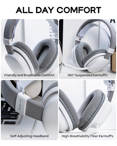 MechLands Aula G7 Wireless Gaming Headset for PS4/PS5/PC/Switch, Over-Ear Headphones with Detachable Noise Canceling Mic, RGB, Surround Sound, 60H Battery, 2.4GHz/BT/Wired (White) - color: White