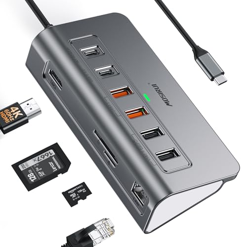USB C Hub Ethernet,10-in-1 USB C Docking Station with 4K@60Hz HDMI,1Gbps Ethernet, PD 100W,Type C & 2 USB A 3.2 10Gbps, 2 USB A 2.0, SD/TF, Aluminum USB Hub for Laptop,PC, iPhone 17/16,Mac - size: 10 Port