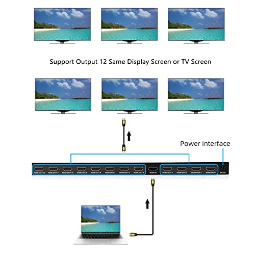 HDMI Splitter 1 in 12 Out, 4K@30Hz Powered Video Split Duplicator/Distributor Duplicate/Mirror Screen, 3D 4K for Watching Sports Matches, Exhibitions, TV Stores - size: HDMI 1x12