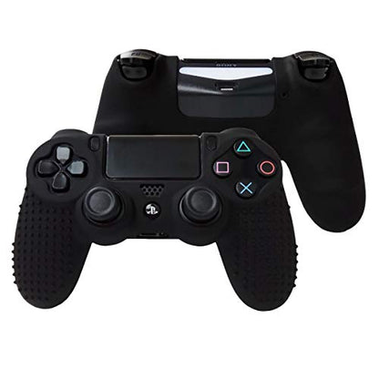 PS4 Controller DualShock4 Skin Grip Anti-Slip Silicone Cover Protector Case for Sony PS4/PS4 Slim/PS4 Pro Controller with 2 Thumb Grips (Black) - color: Black