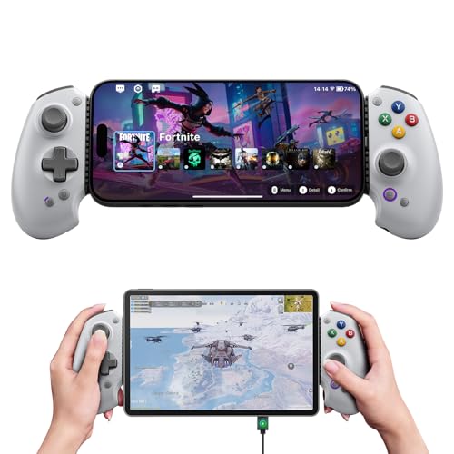 abxylute S9 Full-Size Gaming Phone Controller for iPhone 15/16/17, iPad Mini 6/7 Android Tablet Bluetooth TypeC Mobile Gamepad Free Button Mapping Genshin Impact, Hall Effect Joystick - color: grey