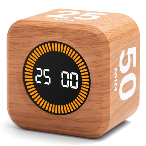 Rotating Productivity Timer 5, 25, 10, 50 Minutes Preset, Desk Cube w/Gravity Sensor for ADHD, Mute Functions, Ideal for Work, Study, Kitchen, Back to School (1, Wood Grain Finish) - color: Wood Grain Finish