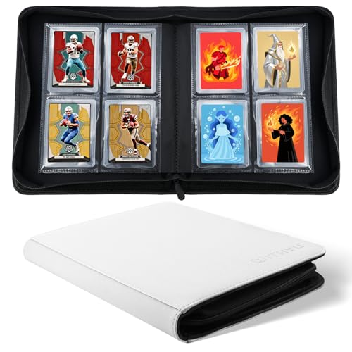 Top Loader Binder 4 Pocket, WITHYU Card Binder Top Loader PU Leather Album with 128 Pockets, Ringless Card Holder Trading Card Binder Toploader for TCG MTG Sports (White) - color: White, size: 4 Pocket