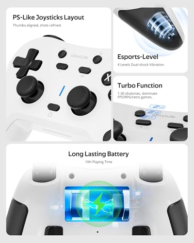 abxylute C5P Wireless Gaming Controller for PC/Switch/iOS/Android/PS3/PS4/Steam/MAC, 2.4 GHz Hall Effect Stick & Trigger Turbo-Remappable Back Buttons Rubberized Grip Console Layout Gamepad Vibration - color: White & Black
