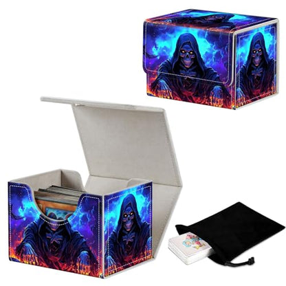 Stylish MTG Deck Box for 110+ Cards, Magnetic Commander Deck Case with Bonus Game Card Pouch, Durable Storage for TCG and Sleeved Magic Cards, Grim Skulls - color: Grim Skulls