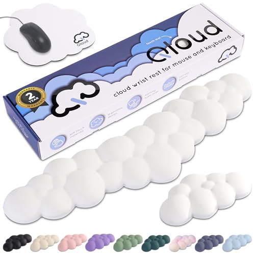 Cloud Keyboard Wrist Rest – Create-ables Qloud Cloud Wrist Rest for Computer Keyboard and Mouse, Ergonomic Memory Foam Wrist Pad with Non-Slip Base, Includes Cloud Mouse Pad – White - color: 01 Cloud White
