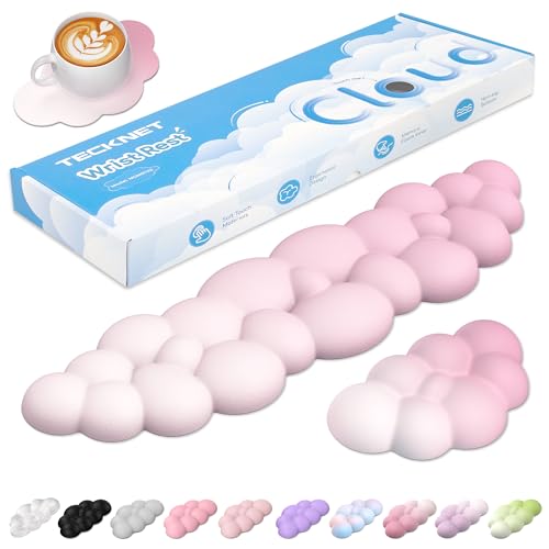 TECKNET Cloud Keyboard Wrist Rest Set, Cloud Wrist Rest with Non-Slip Base, PU Leather Wrist Pad for Keyboard with Ergonomic Memory Foam for Computer Laptop Office Gaming & Pain Relief, Gradient Pink - color: Gradient Pink