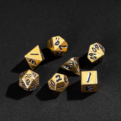 Mini Dice Set with Rune Keychain Case,7PCS Polyhedral Metal Dice Set for DND Role Playing Games(Silver/Gold Blue) - color: Silver/Gold Blue
