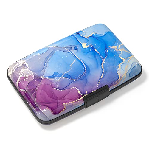 Credit Card Holder, Mini Aluminum Card Wallet RFID Blocking Slim Metal Hard Card Case for Women Men, Blue Purple Marble - color: Blue Purple Marble