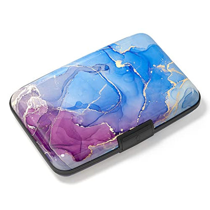 Credit Card Holder, Mini Aluminum Card Wallet RFID Blocking Slim Metal Hard Card Case for Women Men, Blue Purple Marble - color: Blue Purple Marble