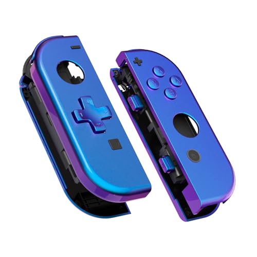 eXtremeRate Chameleon Purple Blue Joycon Handheld Controller Housing (D-Pad Version) w/Full Buttons, DIY Replacement Shell Case for Nintendo Switch & Switch OLED Joy-Con – Console Shell NOT Included - color: Chameleon Purple Blue