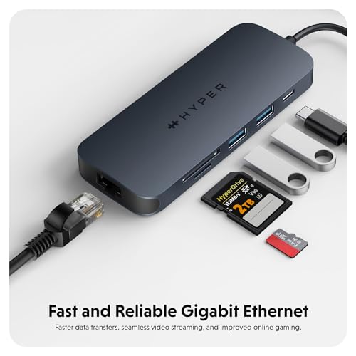 HyperDrive Next 8 Port USB C Hub for Mac, PC, and Chromebook with 4K60Hz HDMI, 2 USB-A, 10Gbps 140W Power Delivery, SD & microSD Card Reader, Ethernet Ports - size: 8 Port USB-C Hub with 2x USB-A