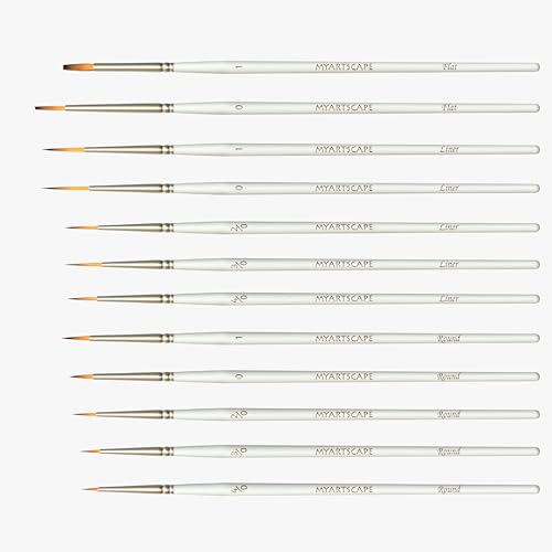 Miniature Paint Brushes - 12 Detail Brushes with Holder | Fine tip paint brushes for acrylic watercolor gouache oil miniatures paint by number nail art and detailing