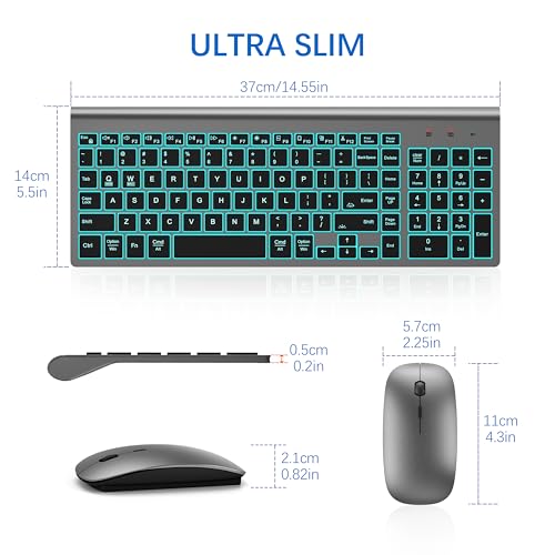 TopMate Wireless Backlit Keyboard and Mouse Ultra Slim Combo, 2.4G Silent Compact 2400DPI Mouse and Scissor Switch Keyboard Set, Batteries Included, for PC/Laptop/Windows/Mac/Gaming - BL Gray Black - color: BL Gray Black