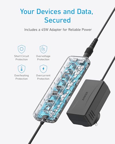 Anker USB-C Hub, 8-in-1 5Gbps Data Hub with 3 USB-A and 4 USB-C Ports | 100W PD-In, 15W Max Charging for Phones, 2-in-1 USB Connector, for Laptop, MacBook, iPad and More (45W Adapter Included)