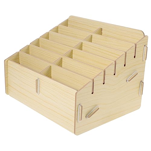 Zerodeko Portable Multi-grid Wooden Card Case for Game Cards Storage Scratch-resistant Playing Holder Collectors and Gamers Compact Organizer for Items - color: Beige, size: 19.5X16X14CM