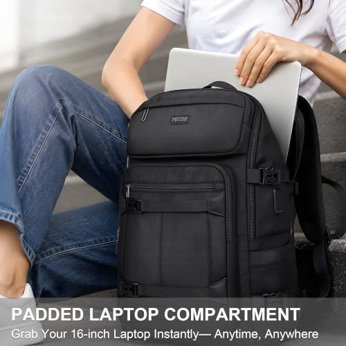 PIJUSHI Casual Travel Backpack for Women with 16" Padded Laptop Compartment | Carry On Luggage with USB Charging Port, 1680D Water-Resistant Nylon, Airline Approved, For Daily, Hiking - color: Updated Black