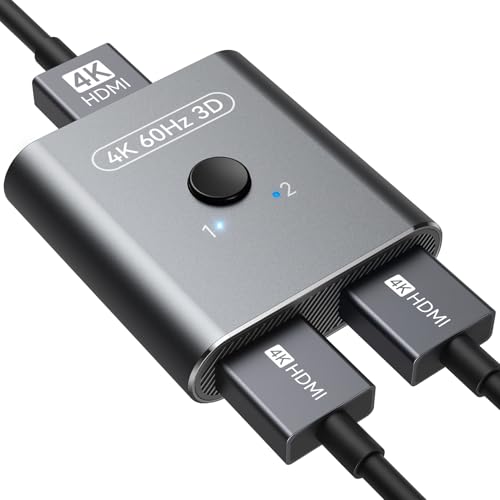 HDMI Switch 4K@60Hz, Bidirectional HDMI Splitter 2 in 1 Out, Aluminum HDMI Switcher Supports Ultra HD 4K 1080P 3D HDR, Compatible for Fire Stick, PC, Xbox, PS5/4/3, Roke, Blu-Ray Player