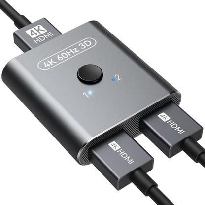 HDMI Switch 4K@60Hz, Bidirectional HDMI Splitter 2 in 1 Out, Aluminum HDMI Switcher Supports Ultra HD 4K 1080P 3D HDR, Compatible for Fire Stick, PC, Xbox, PS5/4/3, Roke, Blu-Ray Player