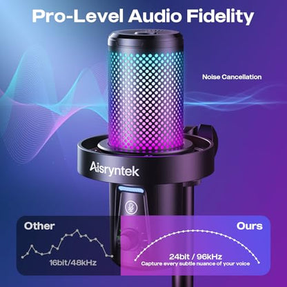 USB Gaming Microphone for PC - 96kHz/24-bit Studio Quality Cardioid Condenser Mic with Mute Button, Gain Control & 3.5mm Headphone Jack - Plug & Play for Streaming, Podcast, Twitch, PS5