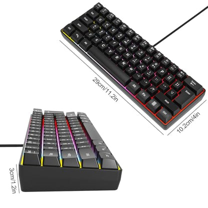 Wired RGB Gaming Membrance Keyboard. 60 Percent Mini Creamy LED Computer Keyboard .Small Ergonomic Clicky Teclado with ABS Backlit Unreplaceable Keycaps. (White Case + Grey Keycaps)
