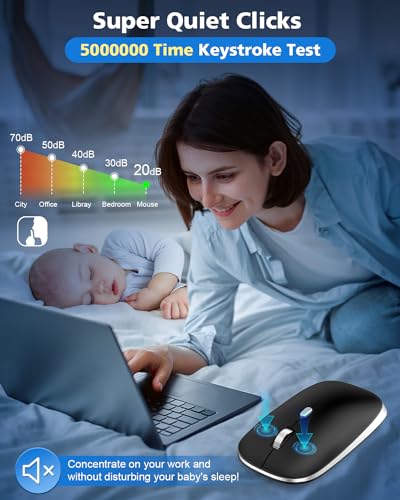 PINKCAT Bluetooth Mouse, Slim Silent Bluetooth 5.0 & 4.0 Wireless Mouse, 3 Adjustable DPI Portable Optical Computer Mice for Laptop, PC, Notebook, Computer, MacBook - (Black)