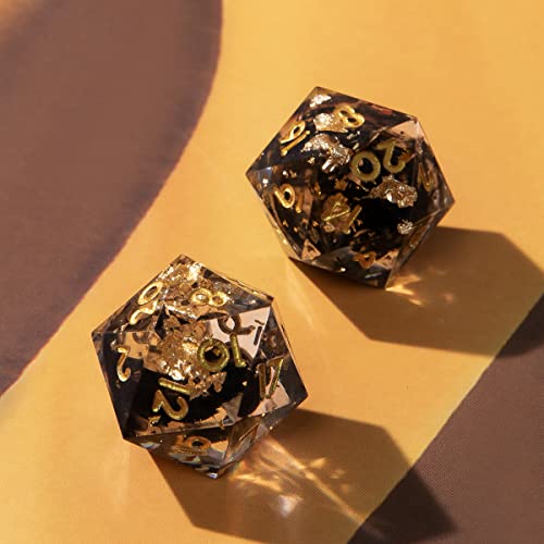 Single D20 Dice - 22mm, 20 Sided D&D Dice for Dungeons and Dragons, DND Dice with Resin Sharp Edge, Handmade Polyhedral for RPG, Roleplaying Games MTG Table Games(Black Gold) - color: D20-black Gold