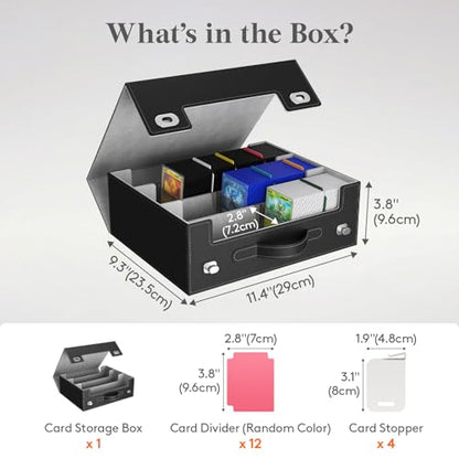 Lifewit Trading Card Storage Box with Handle, Holds Up to 1800 Sleeved Cards with 12 Adujstable Dividers & 4 Stoppers, Aluminum Closure PU Leather Case for MTG, PTCG, YGO, Sports Cards, Black& Gray - color: Black&Gray