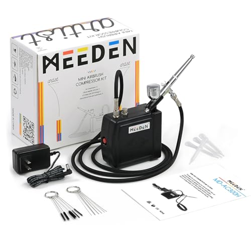 MEEDEN Airbrush Kit with Air Compressor, Dual Action Air Brush Spray Gun with 0.5mm Nozzle & Cleaning Set - Ideal for Painting, Nails Art, Model Making & DIY - Black - color: Black, size: Single