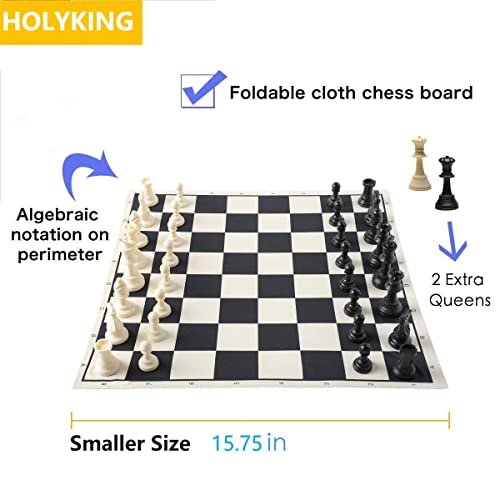 HOLYKING Portable Compact Travel Chess Set 15.7'' No-Wrinkle Fabric Chessboard, Rollup and Easy Carry, Lightweight Chess Game for Kids Adults Beginners - size: 15.7 Inches
