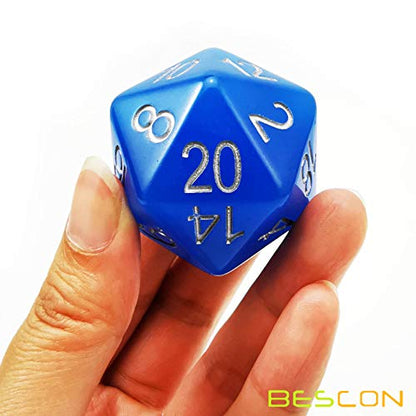 Bescon Jumbo Glowing D20 38MM, Big Size 20 Sides Dice Blue Glow in Dark, Big 20 Faces Cube 1.5 inch - color: Blue Glow in Dark