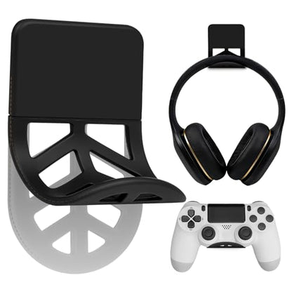 Wall Mount Headphone Stand, 2-in-1 Bendable Silicone Controller Holder, Adhesive Under Desk Hook for Gaming Office & Home, Fits All Headphones for PS5 Xbox Controllers - 1 Pack (Black/White) - color: Black
