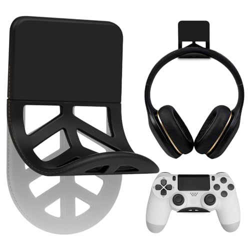 Wall Mount Headphone Stand, 2-in-1 Bendable Silicone Controller Holder, Adhesive Under Desk Hook for Gaming Office & Home, Fits All Headphones for PS5 Xbox Controllers - 1 Pack (Black/White) - color: Black