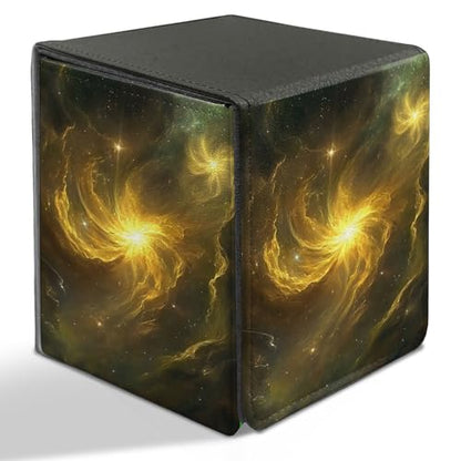 BVDIKMI Card Deck Box for MTG, Card Storage Box Fits 100+ Single Sleeved Cards, PU Leather Strong Magnet Card Deck Case Holder for Magic Commander TCG CCG, Galaxy Sun - color: Galaxy Sun