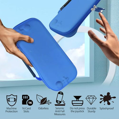 RAVEtone Travel Carrying Case Compatible with Nintendo Switch 2 Model 2025, Ultra Slim Premium EVA Portable Hard Shell Pouch Waterproof Game Bag with 16 Game Cartridge Accessories (Blue) - color: Blue, style: Slim