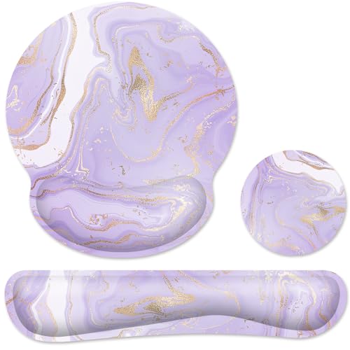 Ergonomic Mouse Pad with Wrist Rest and Keyboard Wrist Rest, Mousepad | Memory Foam Wrist Rest for Computer Keyboard, Pain Relief, Non-Slip Base, Mouse Pad Wrist Support for Gaming, Purple Marble - color: Purple Marble