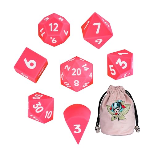 7-Piece Jumbo Silicone DND Dice Set, 25mm Oversized D&D Dice | Round Edges Soft Perfect Bouncer Compatible with Dungeons and Dragons RPG Bar Pub Club Party Games - color: Pink W/White Numbers